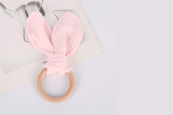 crinkle bunny ears wooden teething toy